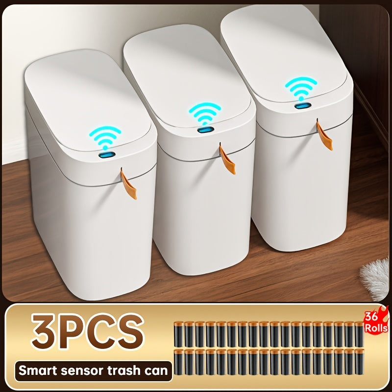 Intelligent Sensor Trash Can, Automatic Adsorption Of Garbage Bag, Large Capacity with Lid, Intelligent Sensor Opening Lid, for Bathroom Kitchen Living Room Bedroom Bathroom, Bathroom Decorations And Accessories, Send 12 Rolls Of 180 Garbage Bags