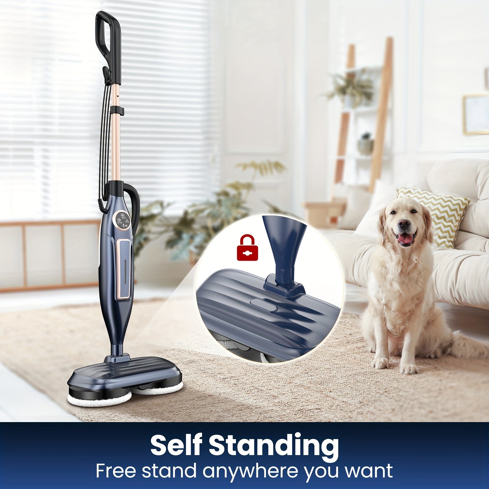 2025 VM6 Steam Mop with Rotating Spin Pads & Steam Blaster Technology - 10-in-1 Heavy-Duty Scrubbing Mop, 3 Steam Modes, LED Headlights, Washable Pads, Low\u002FMedium\u002FHigh Power for, Laminate, Floors - Plug-in (120V)